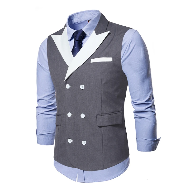 Formal Suit Vest For Men Chaleco Hombre Elegante Double Breasted Wedding Party Formal Slim Fit Sleeveless Jacket Mens Waistcoat