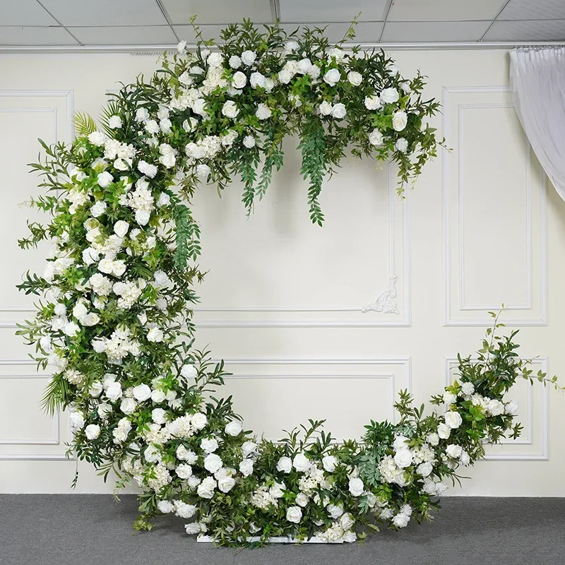 Mond bogen mit Blume, Hochzeit Hintergrund Dekor, Künstliche grüne Pflanze, weiße Rose Blumen arrangement,