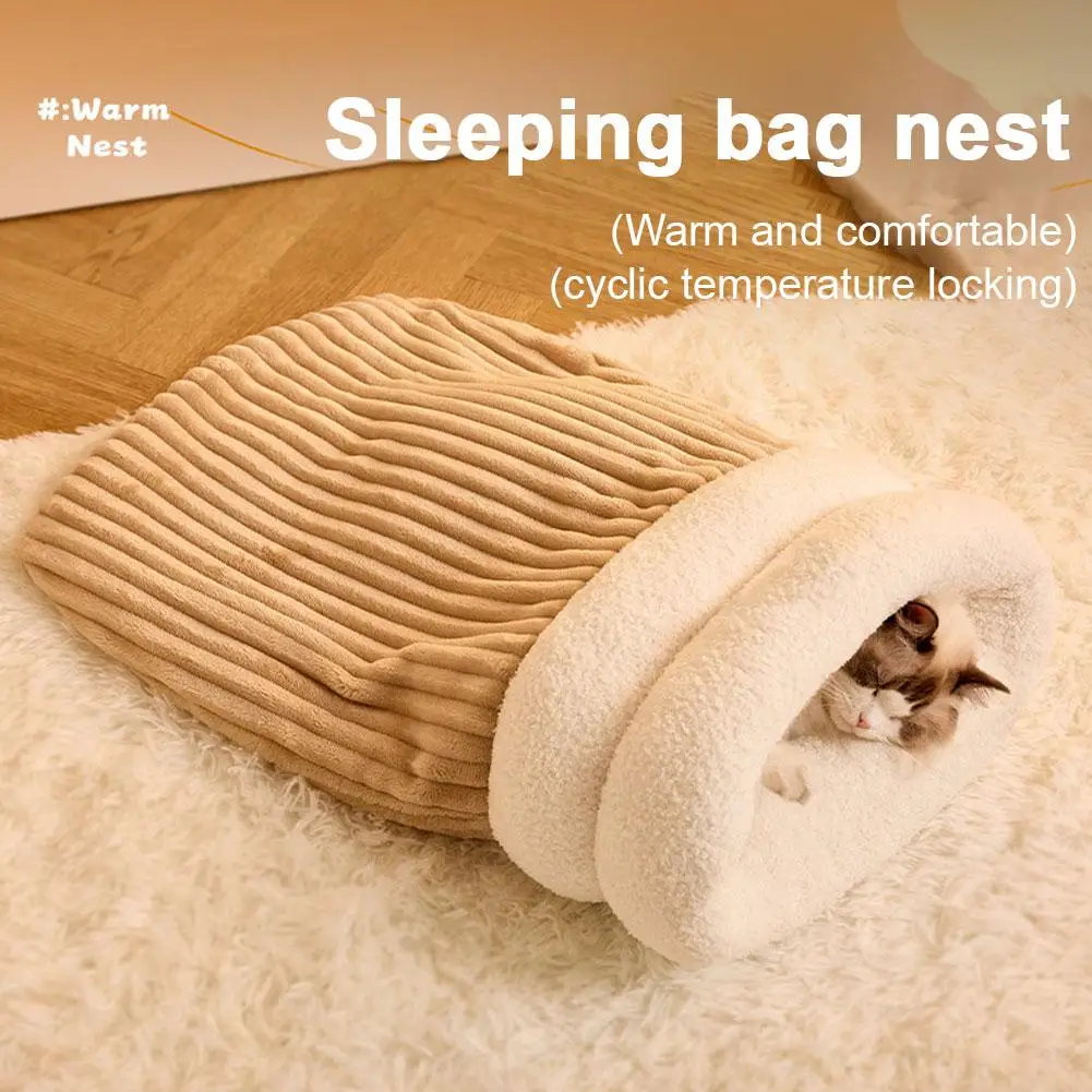 Cat Sleeping Bag Nest Soft Cuddly Plush Cat Bed Comfortable Pet Pocket Type Quilt Bed Kitten Puppy Warm Nest Pet Supplies image 5