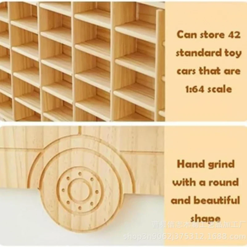 Wall-Mounted Wooden Toy Car Display Rack Holds 42 Model Boxes Independent Shelf for Collectible Cars Storage Organizer