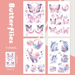 4pcs Glitter Butterfly, Deer, and Unicorn Waterproof Temporary Tattoo, Long-Lasting Waterproof, Realistic Fake Tattoo