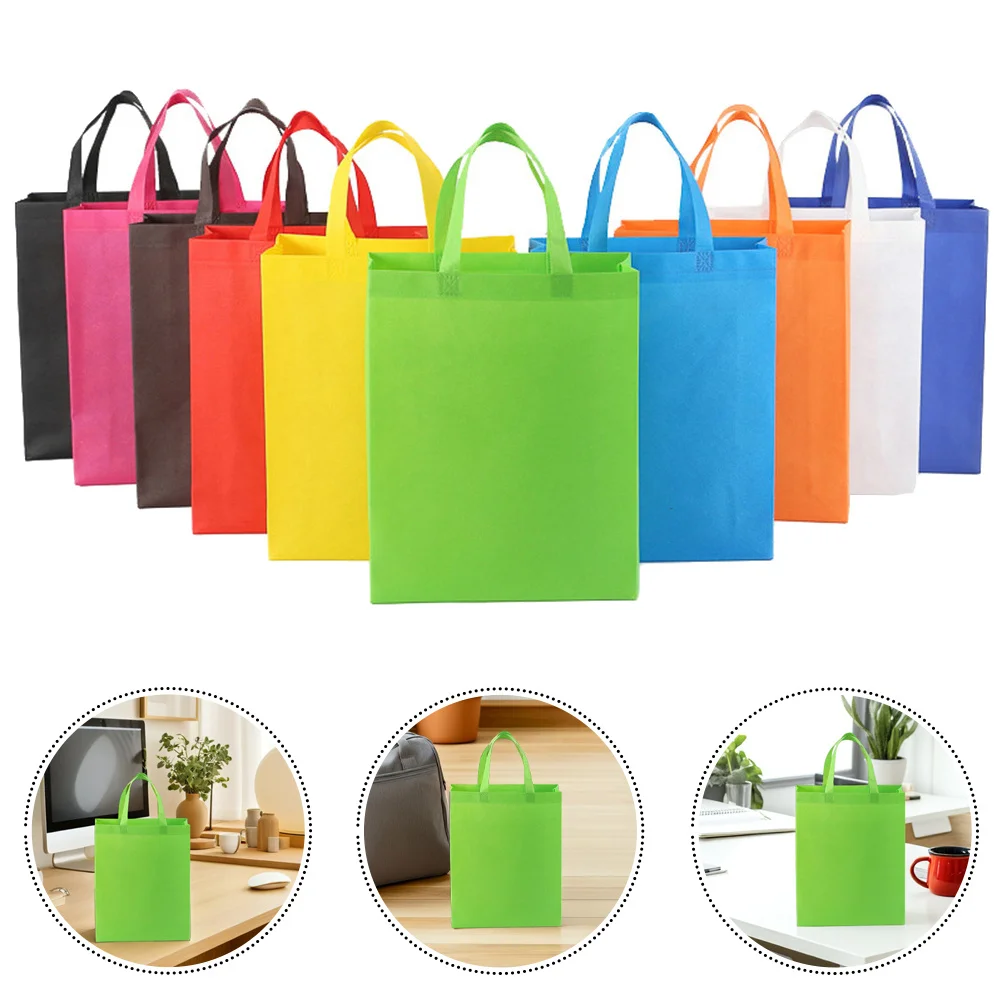 30pcs 10 Colors Reusable Shopping Bags Eco-Friendly Nonwoven Tote Foldable Storage Bag For Grocery Retail Gift Use