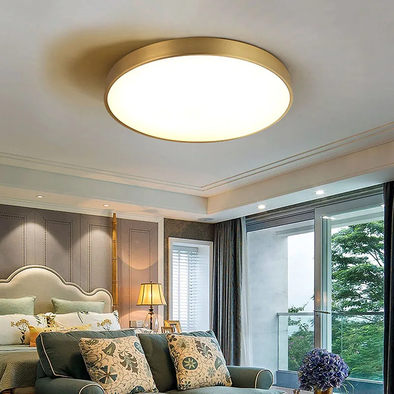 الذهب الأمريكي الرجعية جولة ديكور المنزل مصباح النمط الأوروبي الفاخر غرفة المعيشة غرفة الطعام الأسود LED النحاس أضواء السقف الفن