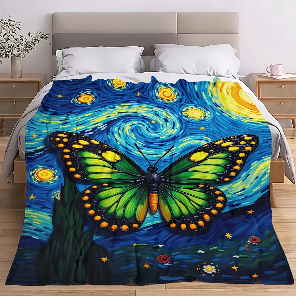Elegant Van Gogh Style Theme Soft Bed Spread Throw Retro Looking Decor Blanket For Restaurant Boutique Dance