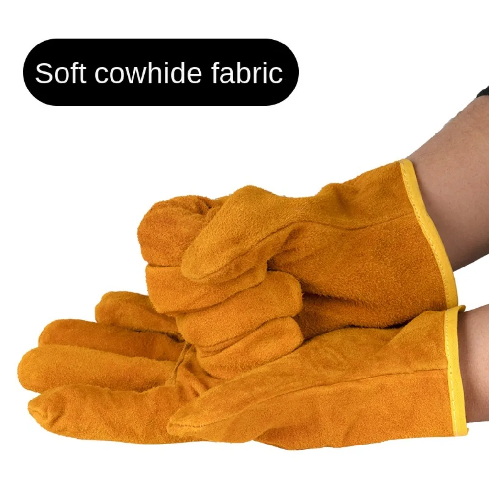 1Pair Breathable Welding Gloves Thickened Cowhide Work Safety Glove Heat-insulating Heat-resistant Labor Protection Gloves