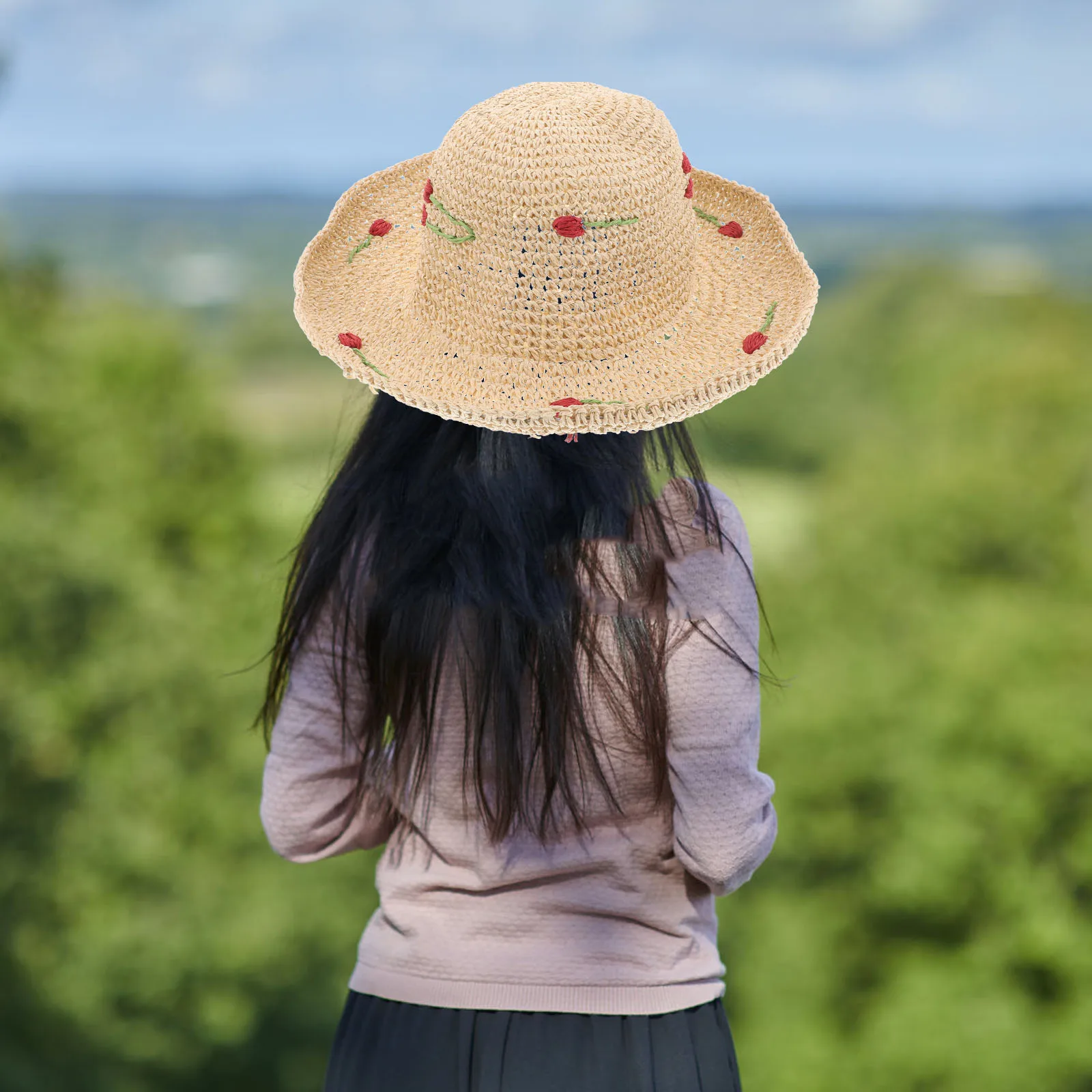 

Sun Hat Woven Straw (56-58cm) Versatile Women Big Hats for Trendy Packable Has