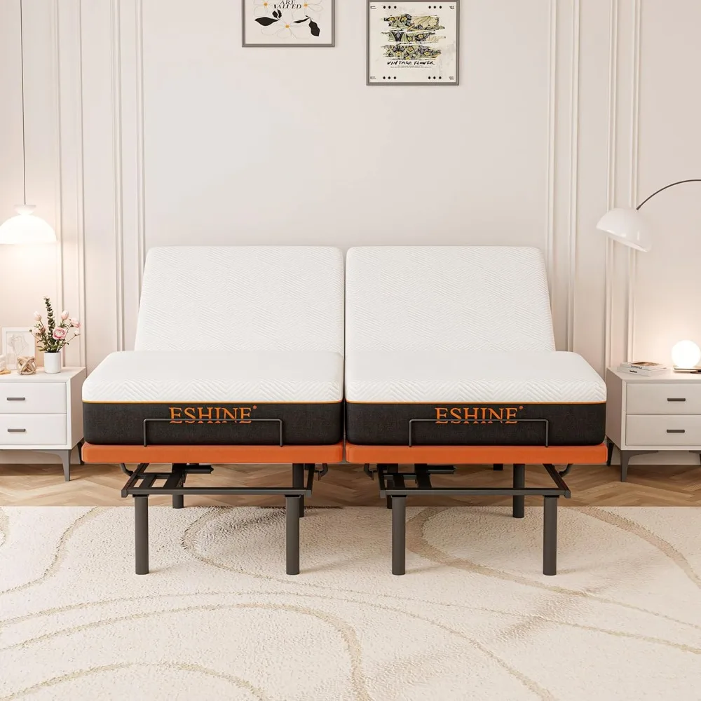 

Split King Adjustable Bed Frame with Mattress - 10 Inch Gel Memory Foam Mattress, Bluetooth APP Control