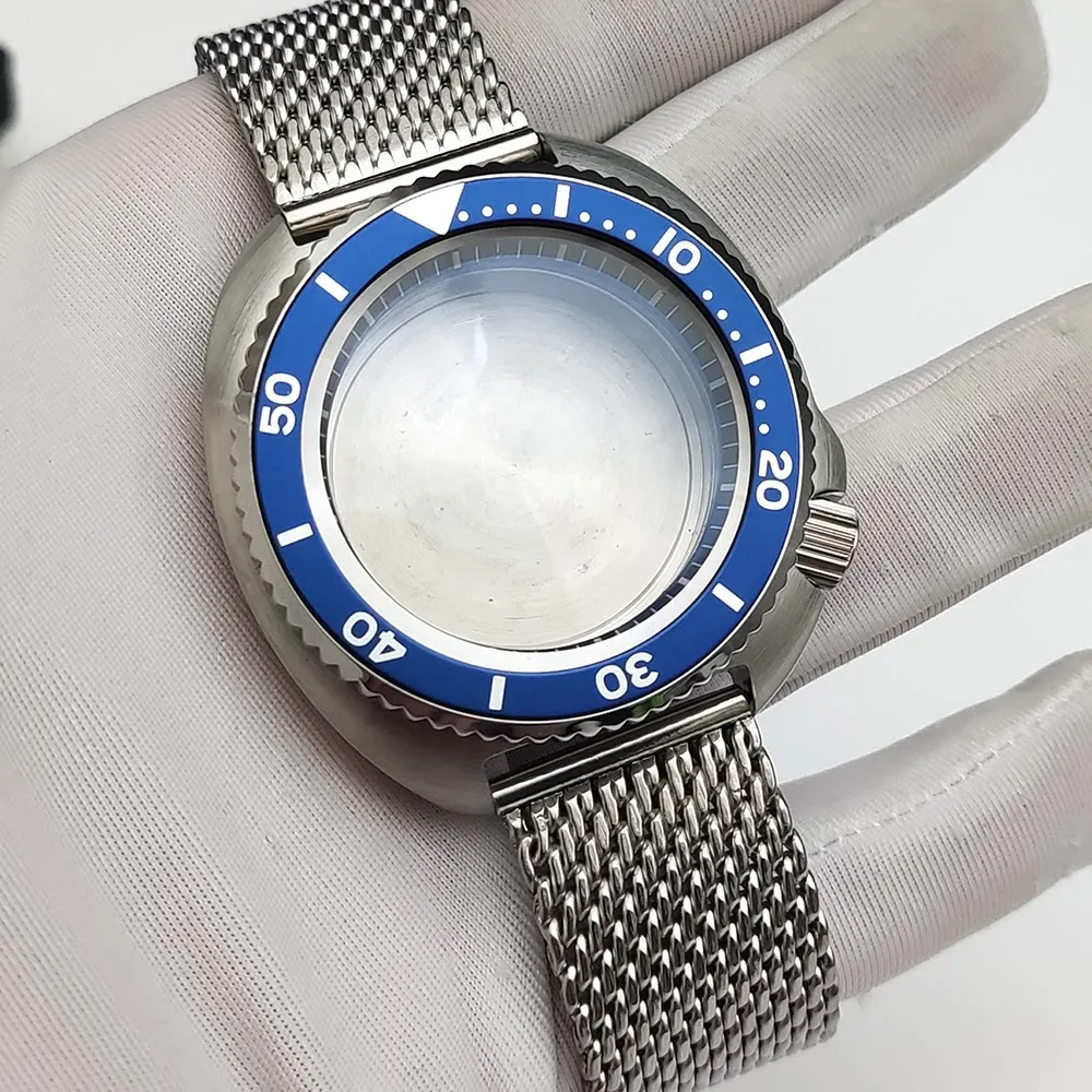 45mm Watch Case Kit for NH35 Movement, Abalone Shell Bezel, Sapphire Crystal, 316L Mesh Bracelet, Solid Back, Mod Parts