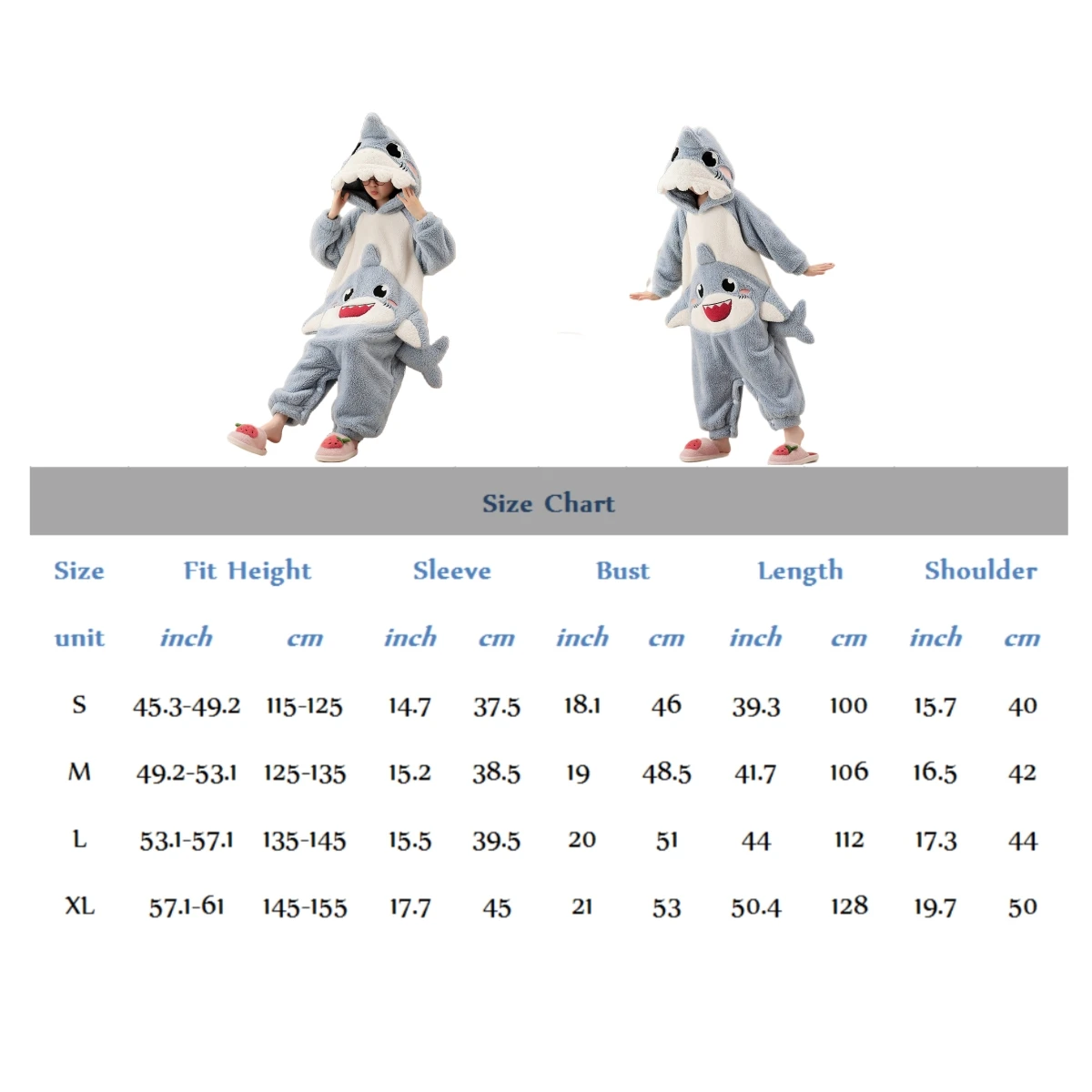 Unisex Kids Shark Animal Costume Cute Hooded One Piece Plush Pajamas Jumpsuit for Christmas Winter Sleepwear