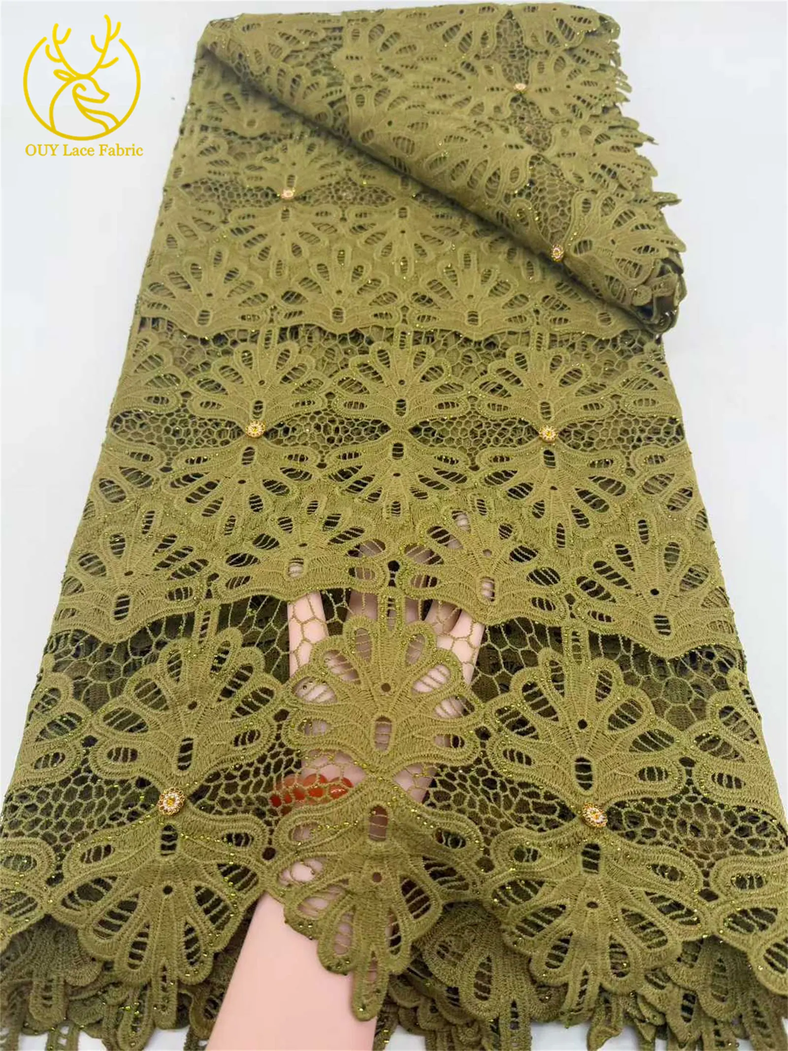 2026 Neuester afrikanischer wasserlöslicher Spitzenstoff, 5 Yards, nigerianischer Steinstoff, geeignet für Damen-Partykleider, Nähmaterial – Detail 6