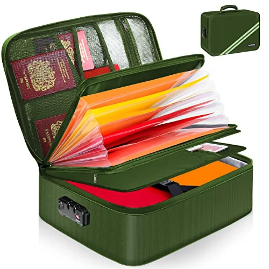 Important Document Organizer Waterproof and Fireproof Document Box with 7 Pockets File Folder Portable Home Fire Safe Storage B