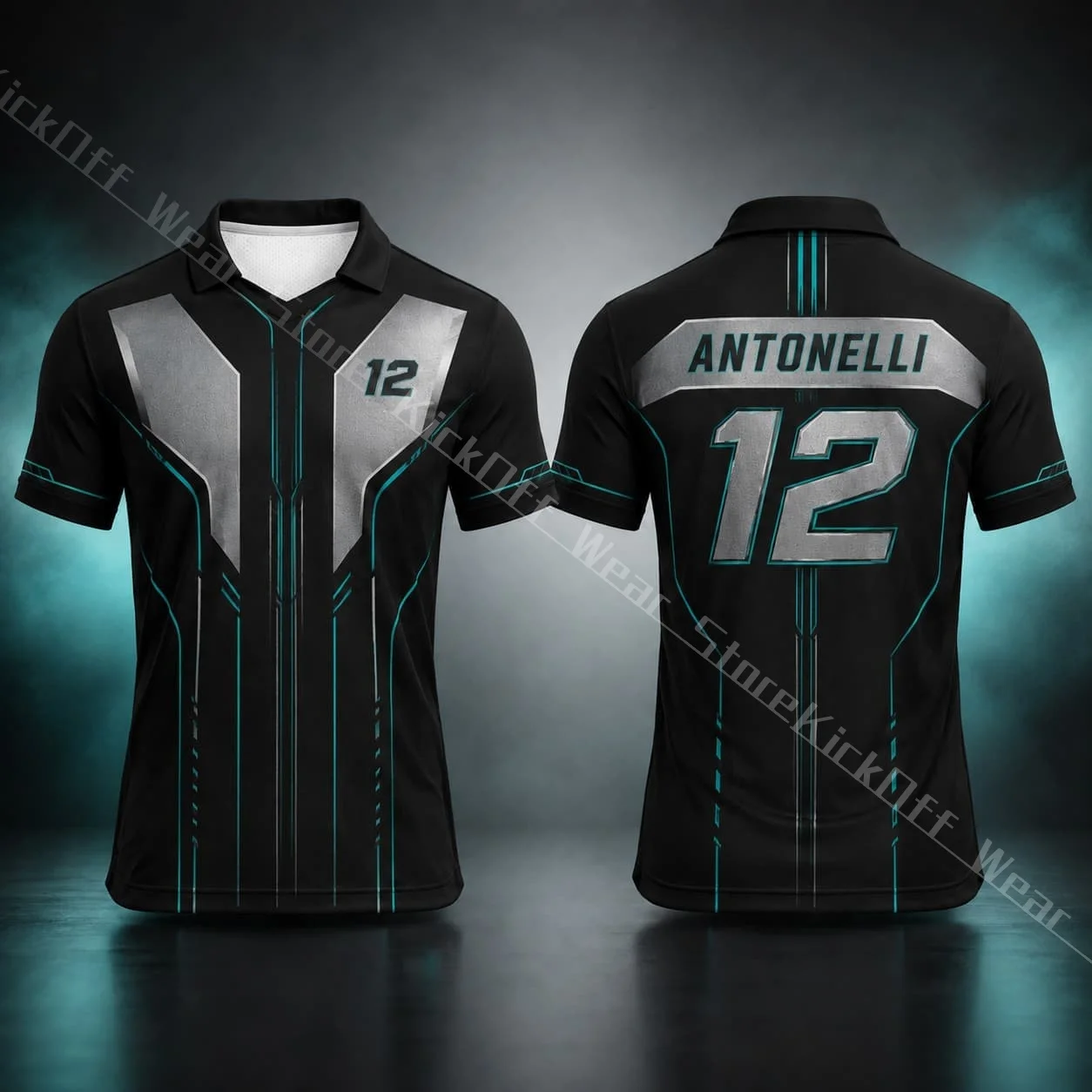 Antonelli 12 Racing Style Men's Tshirt Polo Shirt Short Sleeve Teal Graphic Print Casual Motorsport Inspired Team Jersey Top