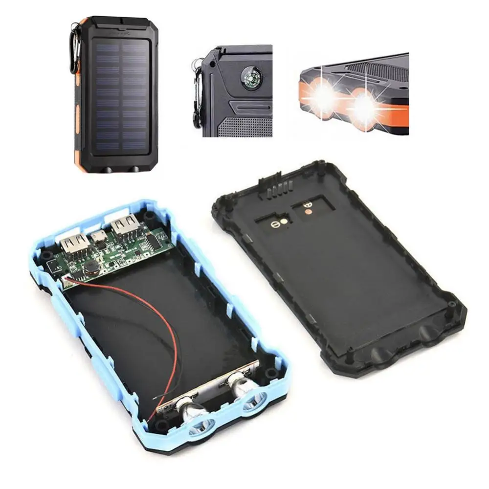 Caja de Banco de energía Solar, Kit USB Dual, luz intermitente de SOS, brújula, cargador de batería para exteriores, caja externa, linterna