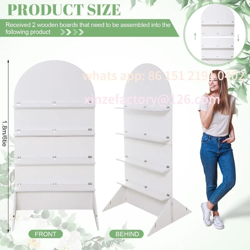 تخصيص 5.9 قدم قوس خشبي عرض الحفلات 4 الطبقة الشمبانيا جدار طوي علاج جدار عرض خلفية رفوف مشروبات الزفاف f