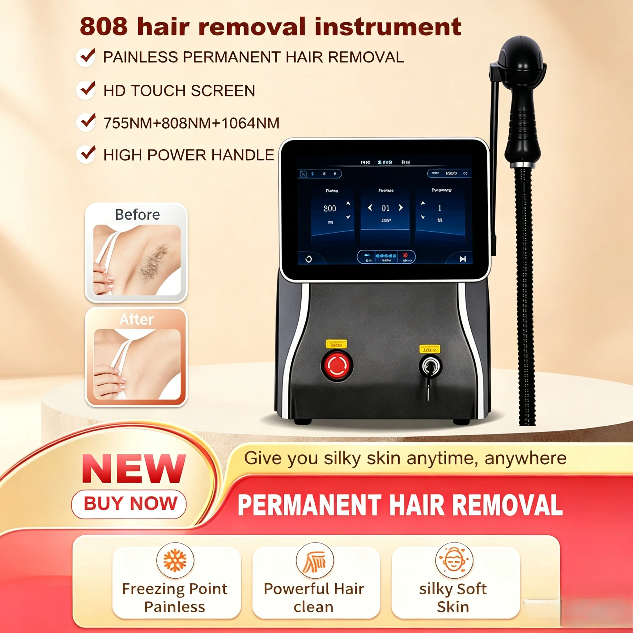 Professional 3 Waves Portable 5000w Soprano Diode Laser Ice Titanium BoProfesdy Hair Removal Machine 808nm 755 940 1064NM Device