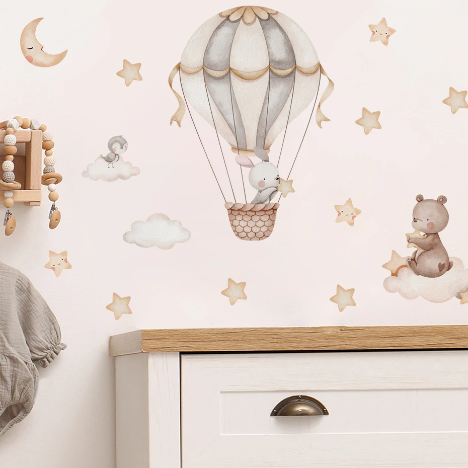 Hot air balloon animal wall decals (bear and rabbits), nursery and kids room decor 5