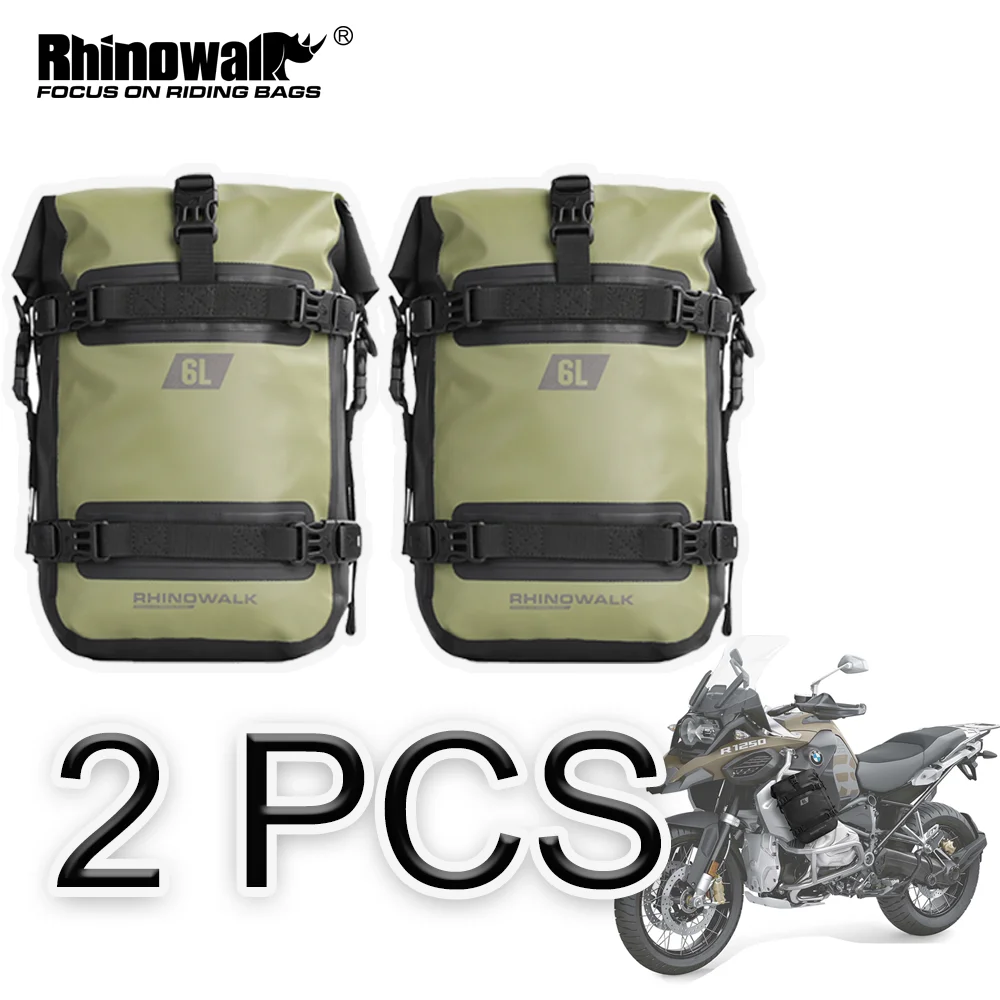 Rhinowalk 2 PCS Motorcycle Crash Bar Bag 100%Waterproof Universal Motor Dry Bumper Bag 6L Pannier Side Bag Tool Pack Summer