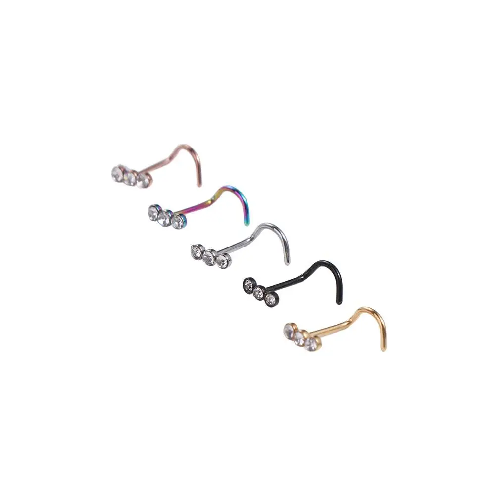 Punk Stainless Steel Zircon Nose Screw Studs Opal Nostril Geometric Body Piercings Jewelry Multicolour Nightclubs