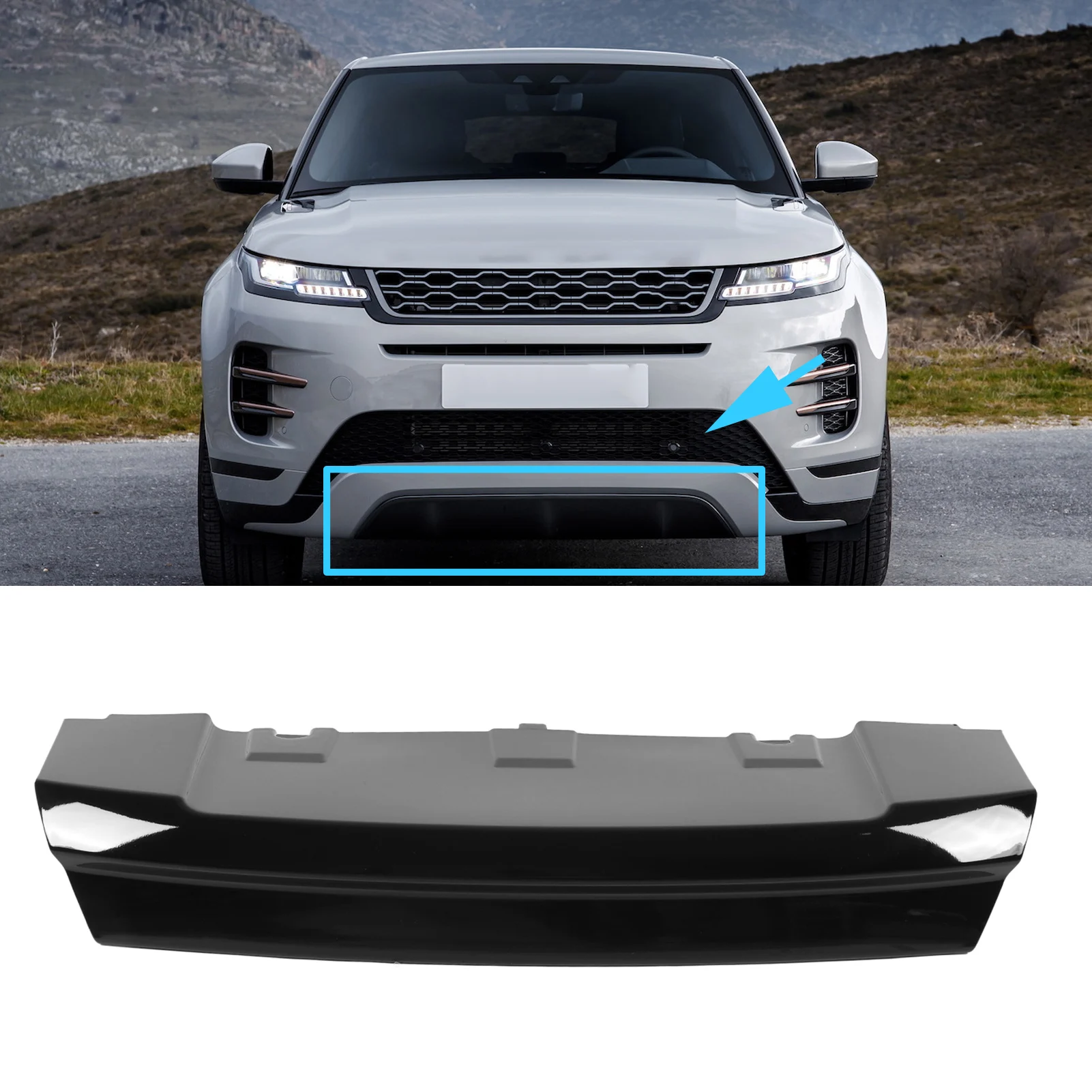 

For Land Rover Front Bumper Skid Plate Trim LR071794 - Gloss Black Lower Cover Shield - Durable Replacement Accessory