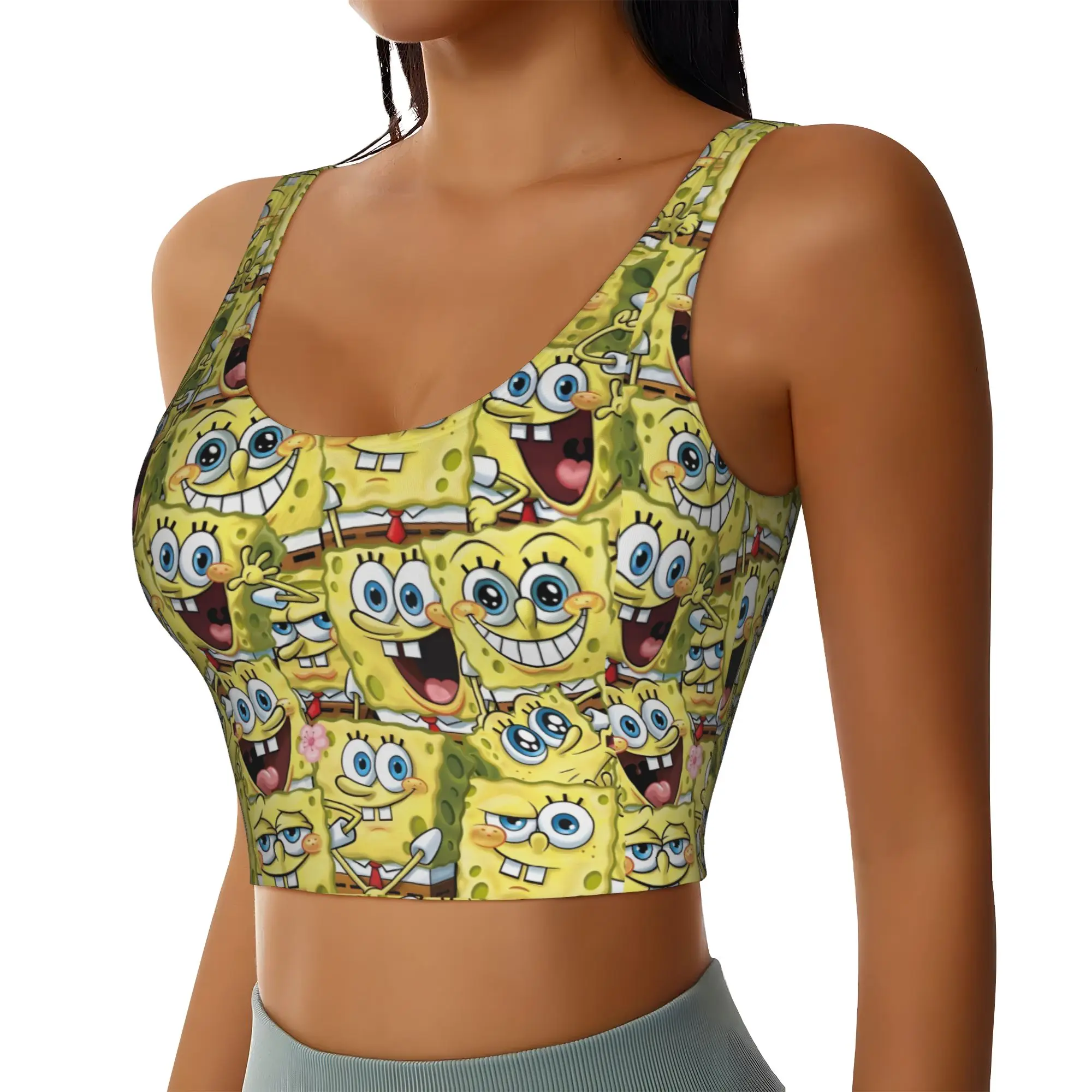 Custom Women S-Sponged Anime Bobed Sports Bra Cartoon High Impact Gym Workout Running Crop Tank Tops
