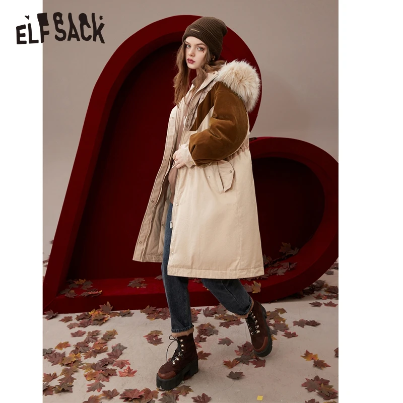 Imagem -03 - Elfsack Emendado para Baixo Cabolsas Feminino 2023 Inverno Quente Meados de Comprimento Outwears