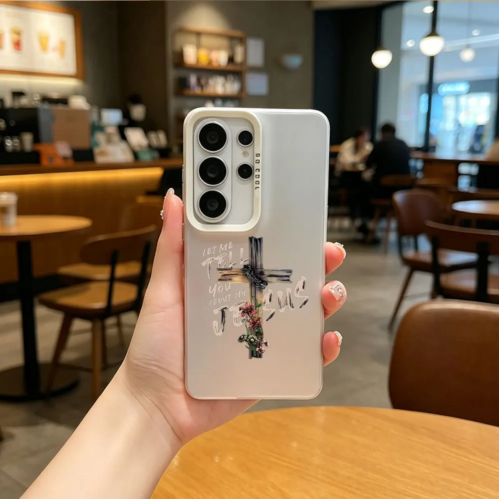 Funda de teléfono mate con diseño de cruz religiosa para Samsung Galaxy A73 A72 A71 A56 A55 A54 A53 A51 A36 A35 A34 A52 A50 A30 S 4G 5G