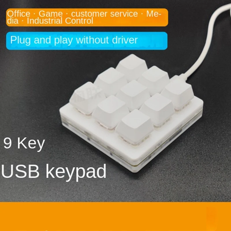 1 PCS 9-Key Mini Mechanical Keypad Select All Copy Paste Custom Shortcut Key One-Key Password Mechanical Osu Game White Plastic