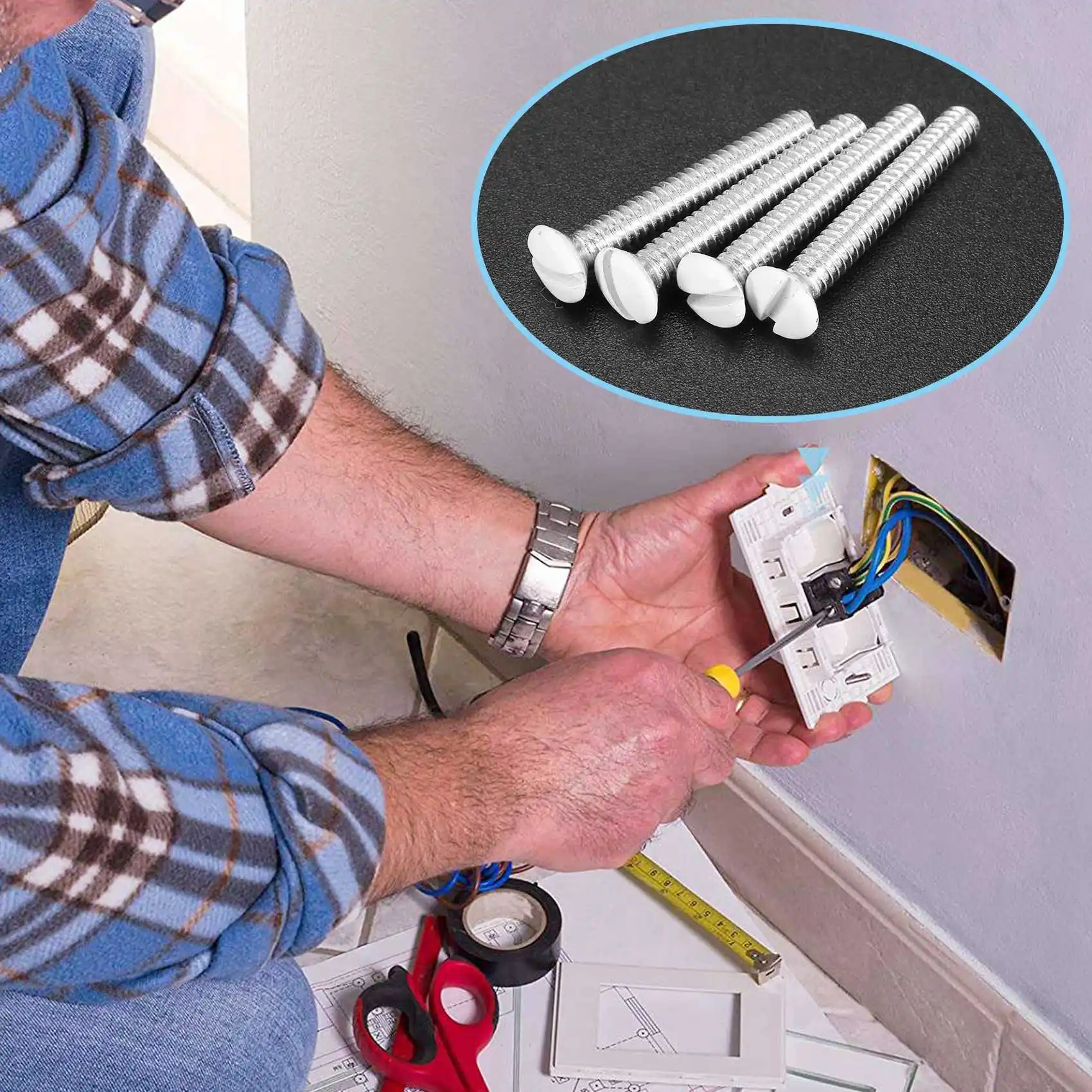 Most-120 قطعة مسامير لوحة الحائط الأبيض 1 بوصة طويلة مشقوق 6-32 المواضيع التبديل غطاء مسامير البيضاوي رئيس المطحونة فتحة مسامير الجدار