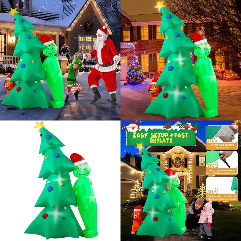 

Рождественский надувной Grinchie высотой 6,5 футов с зеленым монстром и собакой Макс., светодиодные фонари, уличный декор двора