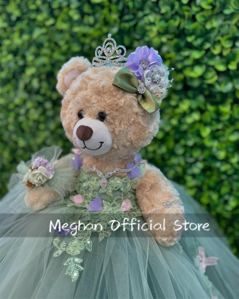 Groene Speciale Link Lieverd Gepersonaliseerde Quinceanera Teddybeer Met Jurken Kralen Appliques Mini Quinceanera Jurk