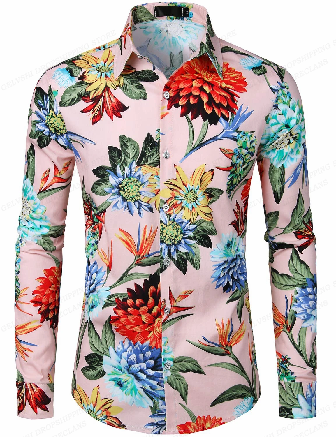 Red Rose Hawaiian Shirts Floral Print Shirts Men Fashion Shirt Long Sleeve Beach Blouse White Blouse Men's Clothing Vocation