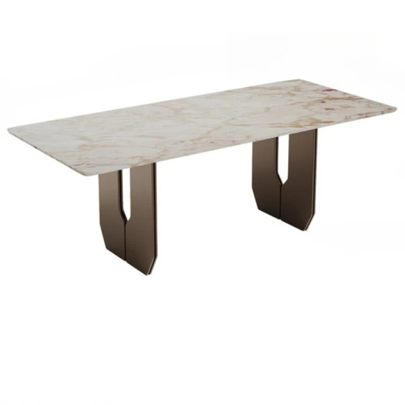 

Fish Maw Золотой натуральный мраморный обеденный стол, ножка стола из нержавеющей стали, простой и легкий, роскошный итальянский стиль