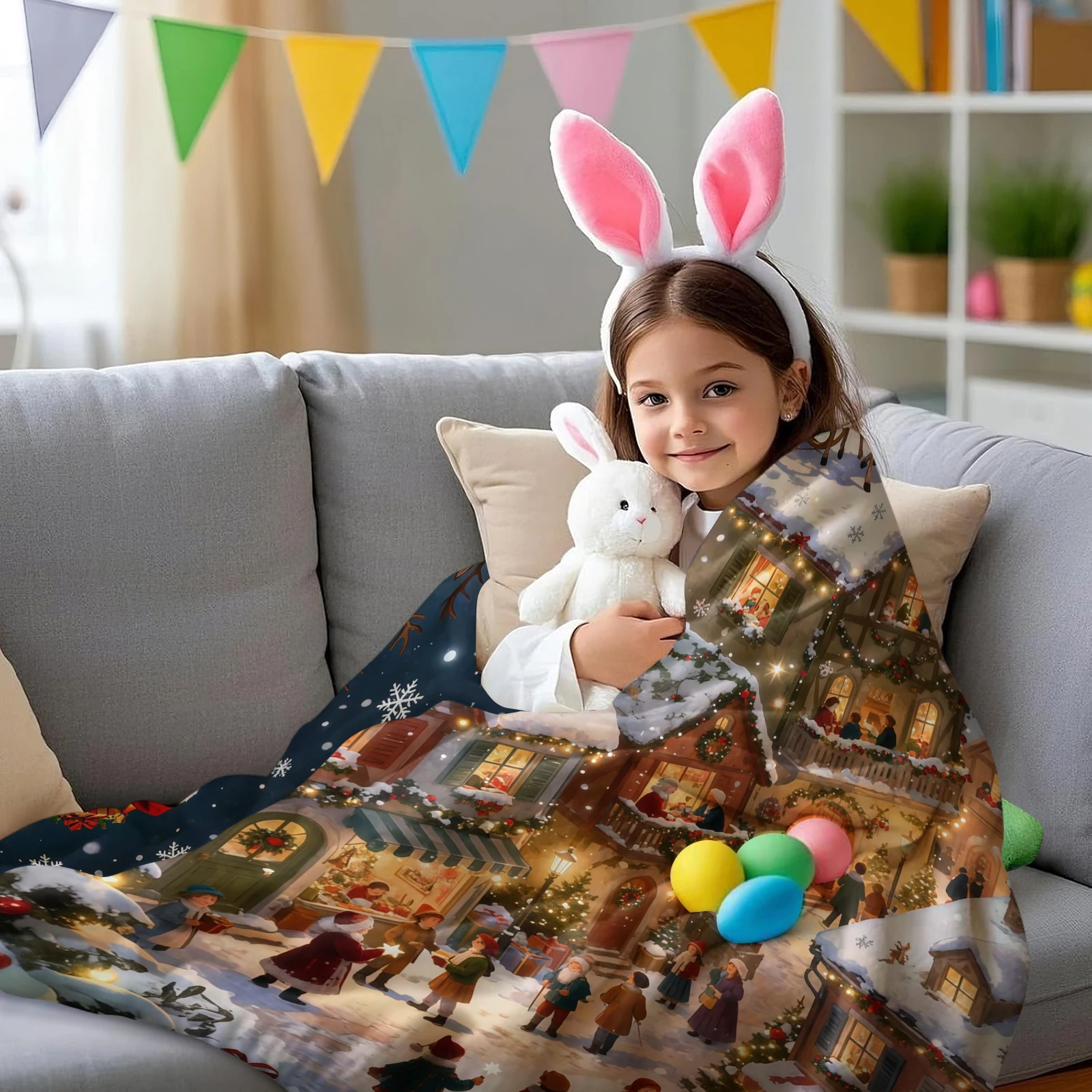 1 قطعة سانتا كلوز احتفالي الرنة المشهد الليلي الفانيلا رمي بطانية المحمولة خفيفة الوزن لينة ودافئة HD بطانية صوف مطبوعة