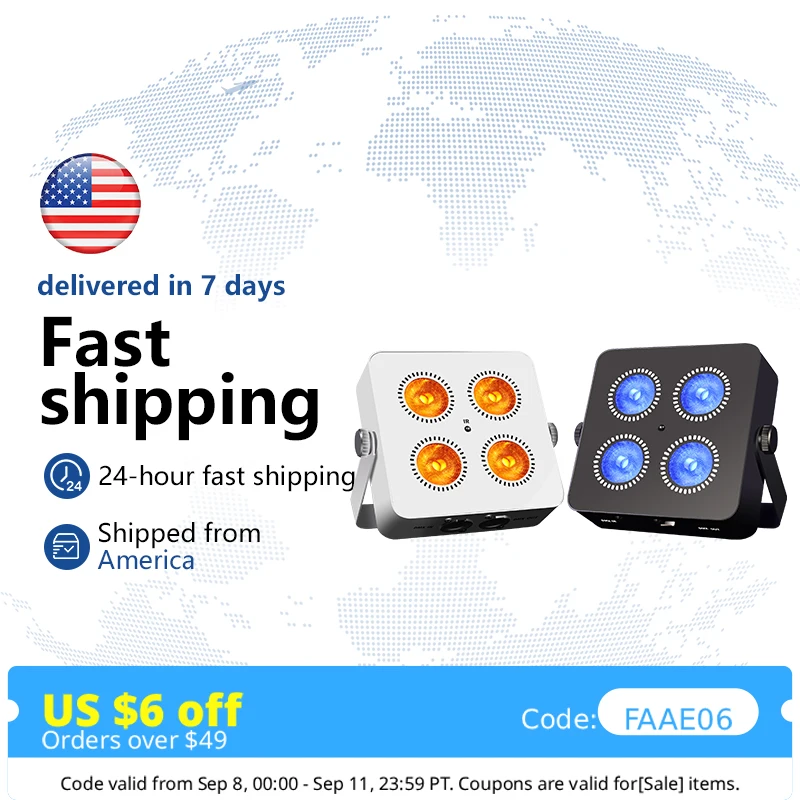 RGBWA UV 6in1 LED Battery Powered Wash Par Light 4x18W Supports DMX ControlMini Battery Operated Party & Wedding Light