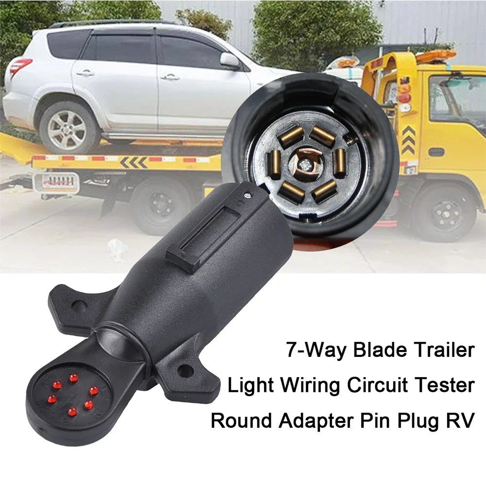 7-Way Blade Trailer Light Wiring Circuit Tester Round Adapter Pin Plug RV