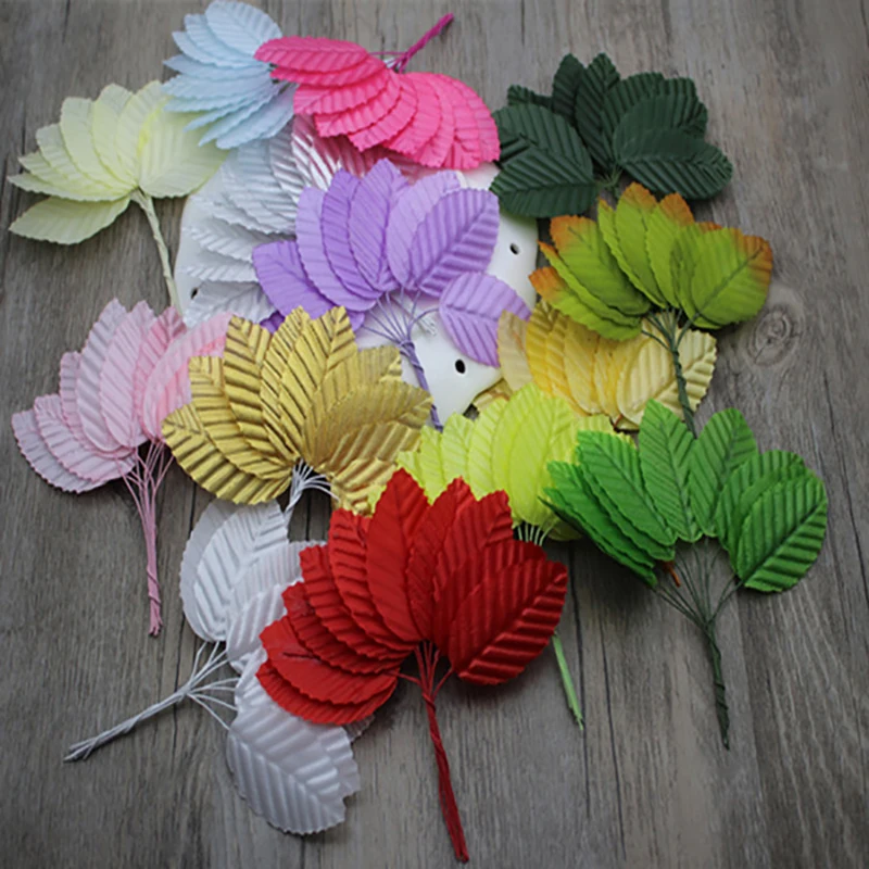 50Pcs Silk Leaf Green Artificial Leaves Bulk Fake Rose Wire Leaves Fabric Leaves For Bouquet Wreath DIY Craft Scrapbooking Decor