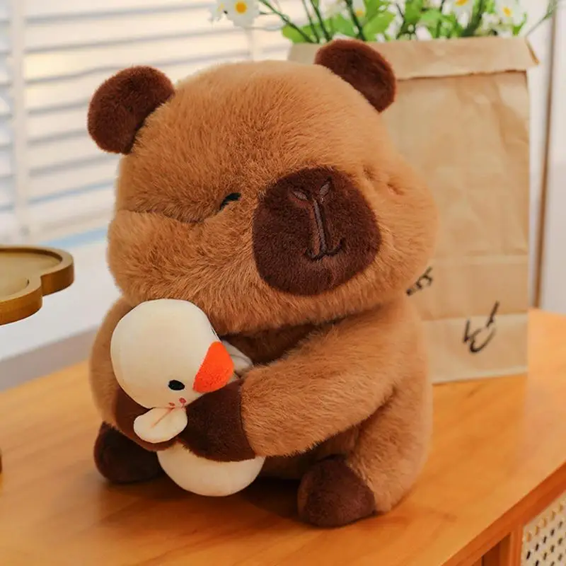 Capybara ตุ๊กตาสัตว์ที่ไม่ซ้ํากัน Capybara Plushy กอดเป็ดสีเหลือง 11.81in เด็ก Sleeping Comfort ตุ๊กตา KidsPlush ของเล่นหมอน