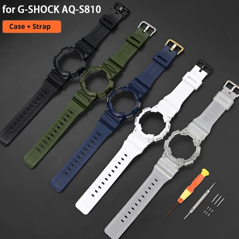 Resin Watch Strap and Watch case for Casio G-SHOCK AQ-S810W Men Women Replacement Matte Protective Shell Band Watch Accessories