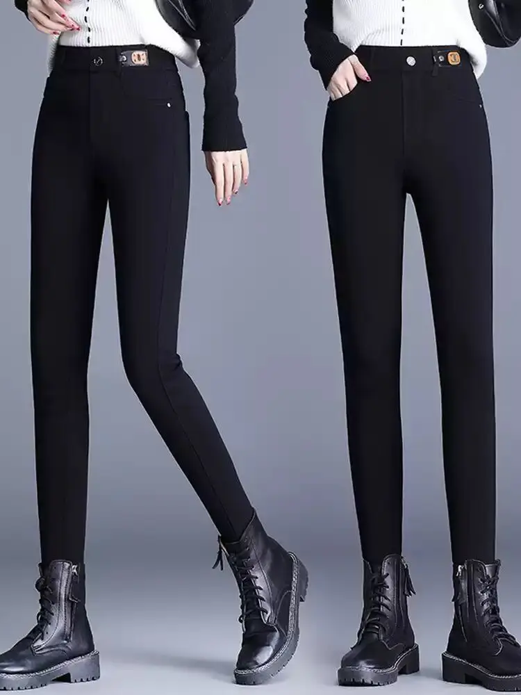 Black leggings women 2024 autumn winter new Barbie tight fit slim fit with thick fleece  little leg magic pants for outer wear