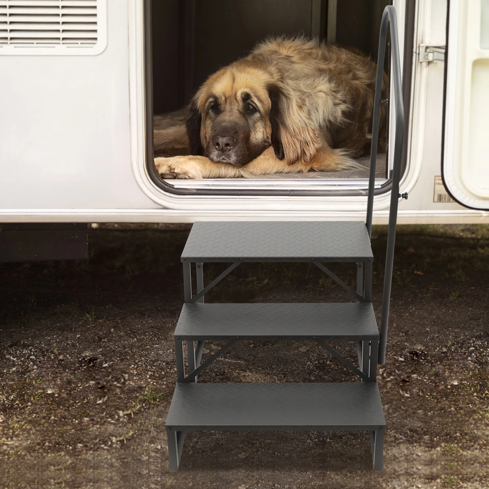 ポータブルステップラダー 3段/4段 ハンドレール付きポーチステップ、トレーラーキャンピングカーRVステップ 耐荷重450ポンド スイミングプールラダー