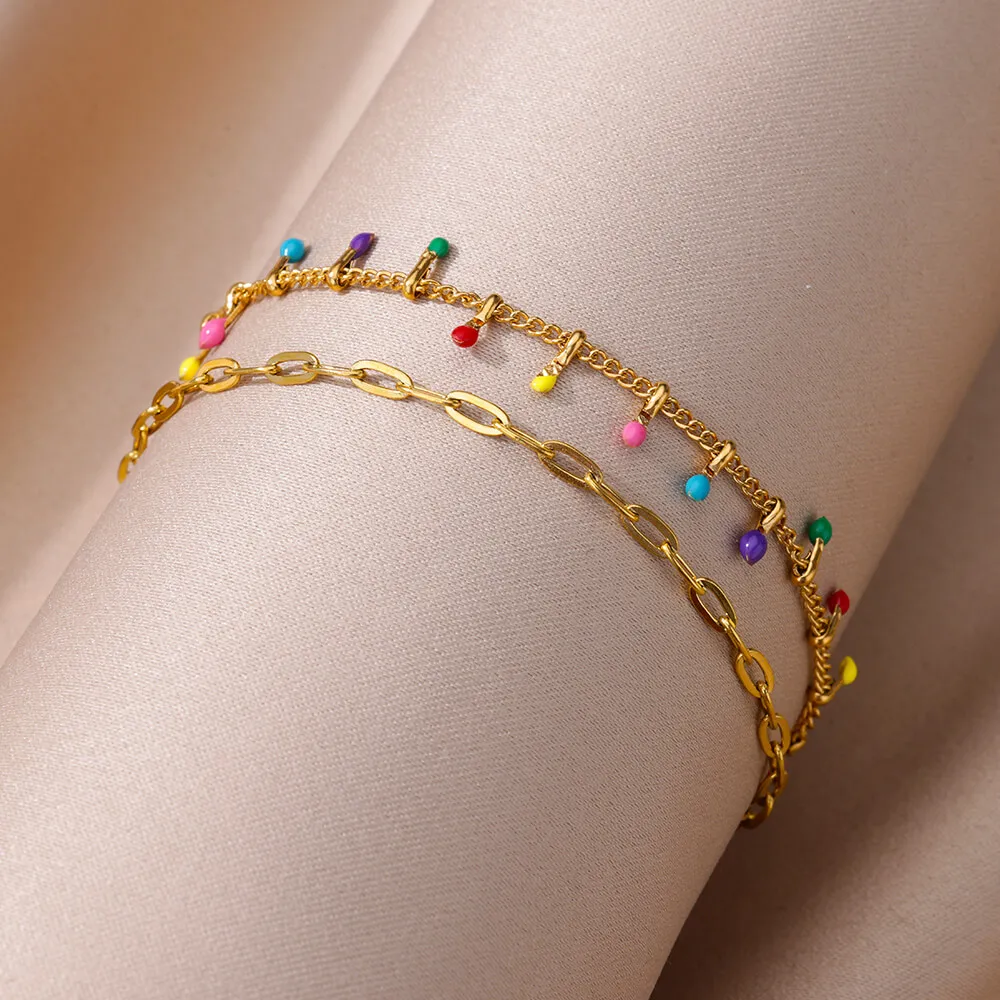 

Bohemian Beads Anklets for Women Stainless Steel Chain Retro Ankle Foot Charm 2024 New Trend Summer Beach Accessories Jewelry