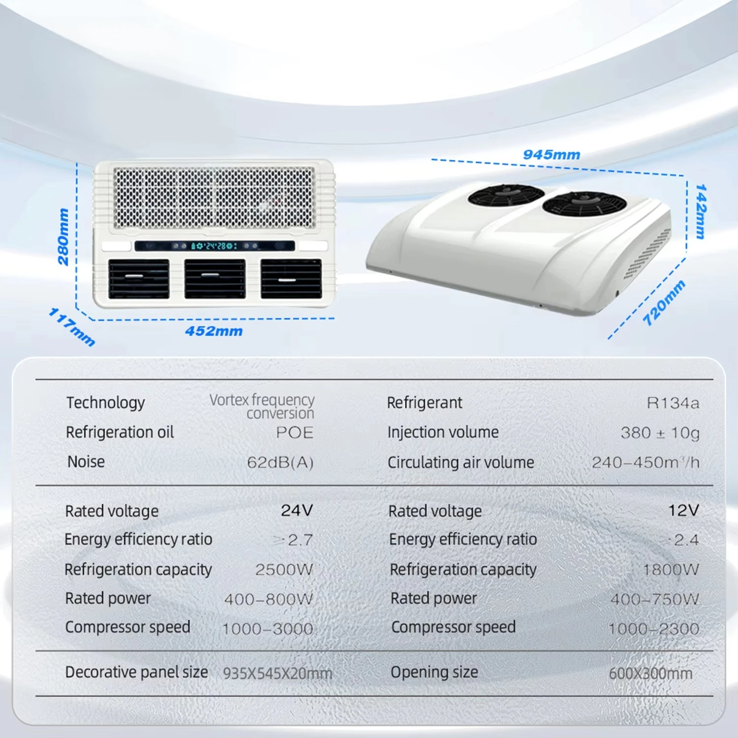 Latest Air Conditioning System Dual Fan 12V 24V Rooftop Truck Parking Air Conditioner Parking Cooler Electric RV Air Conditioner view 2