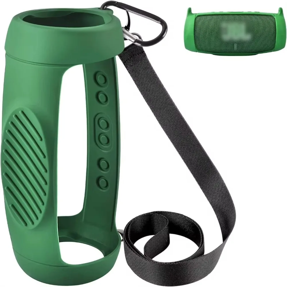 for JBL Charge 5 Waterproof Silicone Case with Carabiner Hook and Shoulder Strap Portable Silicone Cover Durable Silicone Holder