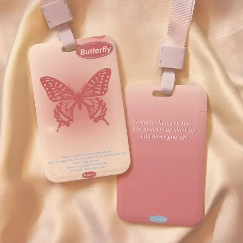 Cute Pink Butterfly Credit Card Holder Students Bus Card Case ID Card Holder School Supplies Bank Working Holder Office Supplies