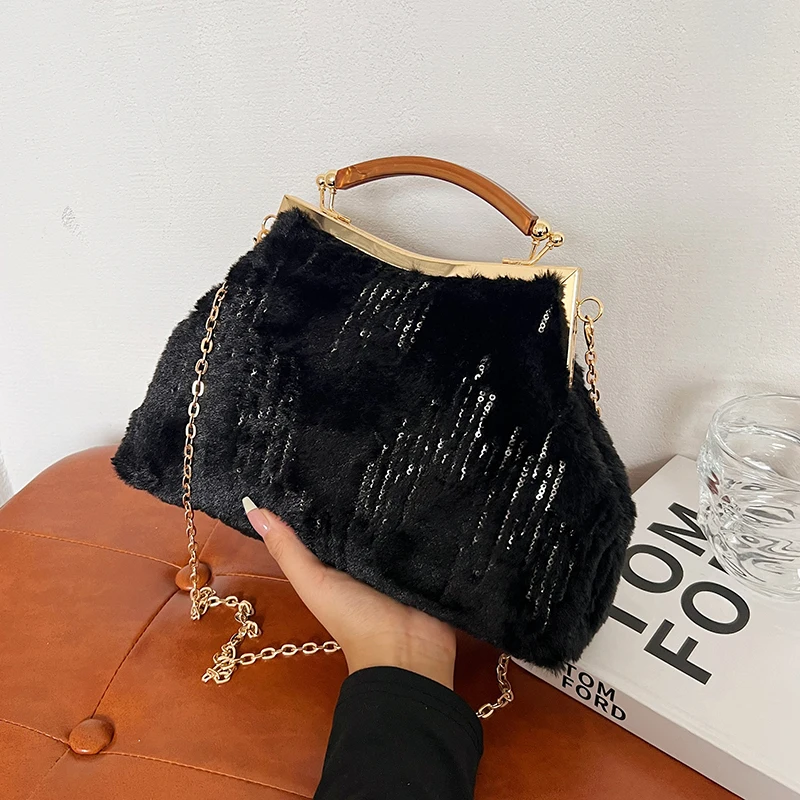New Ladies Embroidered Crossbody Bag Small Metal Handle Shoulder Purse with Detachable Chain Strap Fashion Casual Handbag wallet