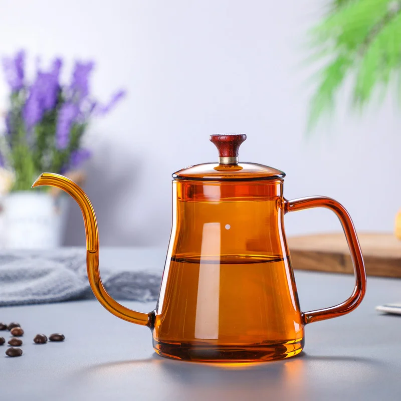 For Cafe Barista Gas Stove Hand-made Glass Gooseneck Hand Drip Coffee Pot Heat-resistant Glass Pour Over Coffee Tea Kettle Make