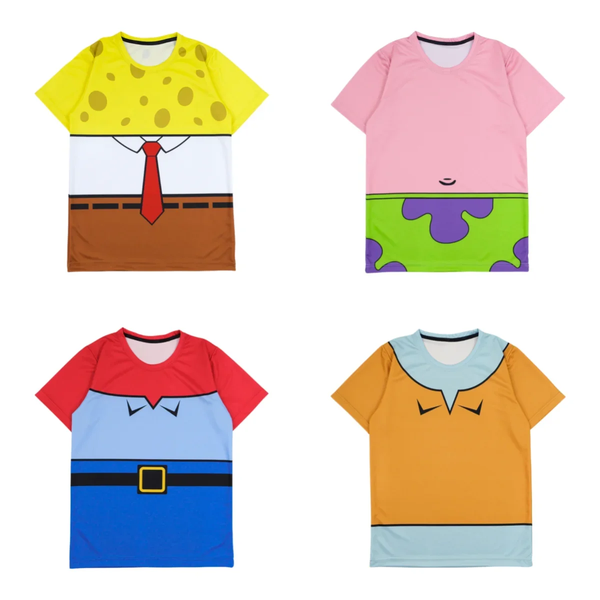 Cartoon SpongeBob Patrick Mr.Krabs Squidward Cosplay T-Shirt Summer Casual Short Sleeve Tee for Men Women Kids Halloween Party