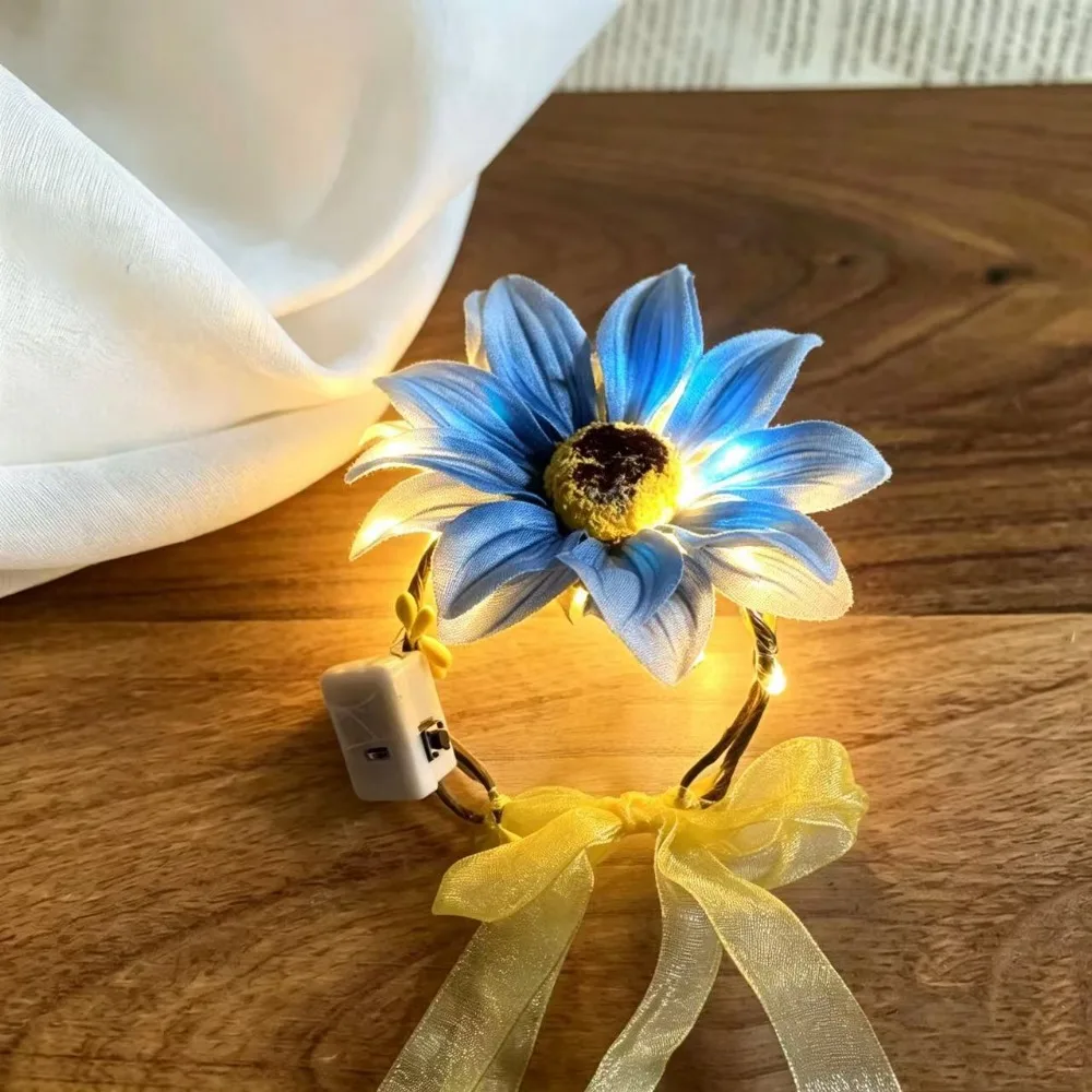 2pcs Bright Sunflower Styled Glowing Sunflower Wristband Soft Glowing Light Lightweight Children Party Wristband
