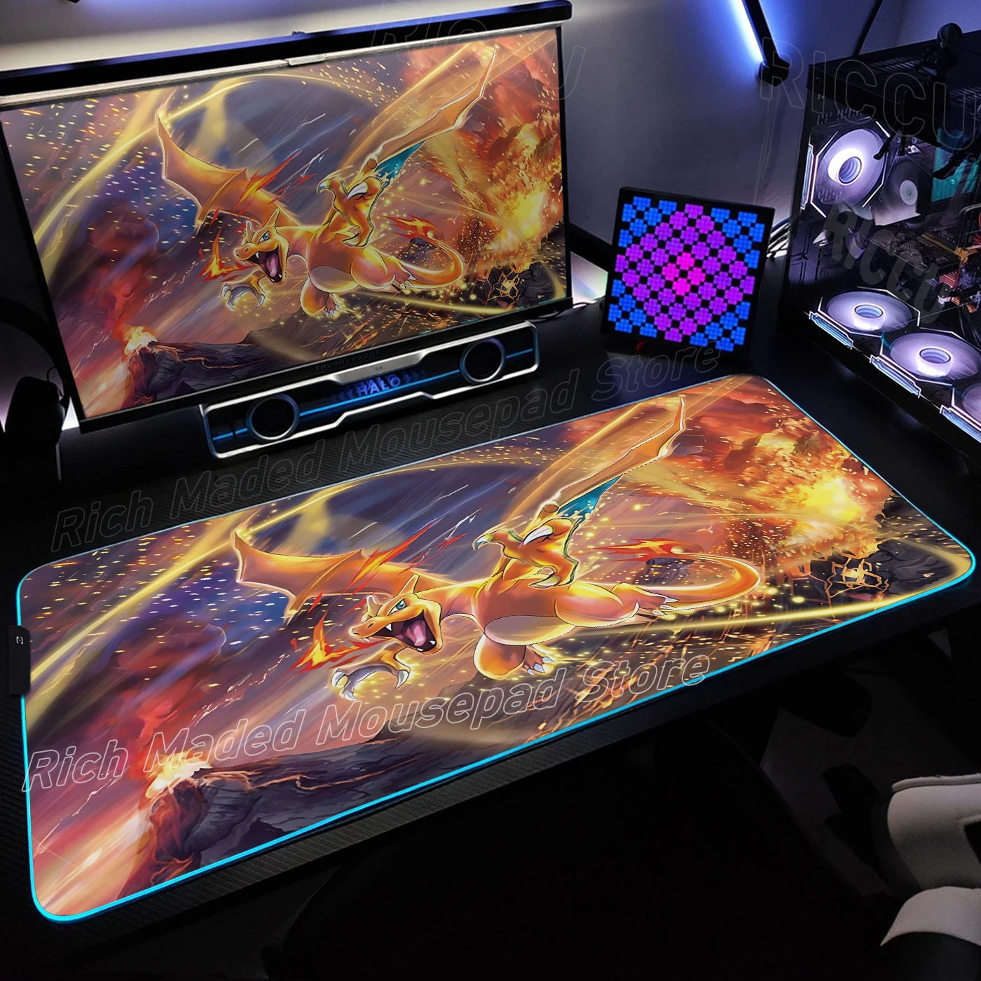 

Игровой коврик для стола с LED-подсветкой RGB, аниме-дизайн Pokémon, большой коврик для мыши XXL, коврик для клавиатуры, аксессуары для ПК, геймерский коврик для стола, HD-коврик для игр