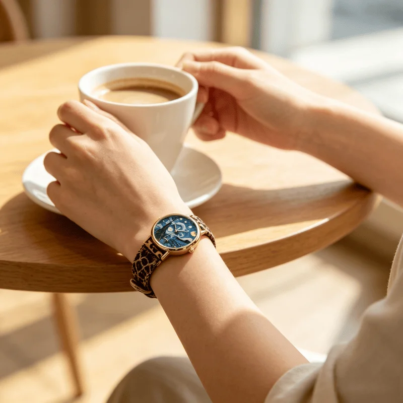 Vintage Quartz Watches for Women The Starry Night Dial Leopard Magnetic Mesh Band Fashion Ladies Dress Watch Relogio Feminino